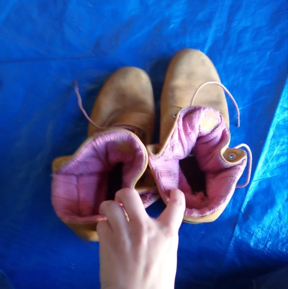 Timberlands Tan Boots with Pink Accents